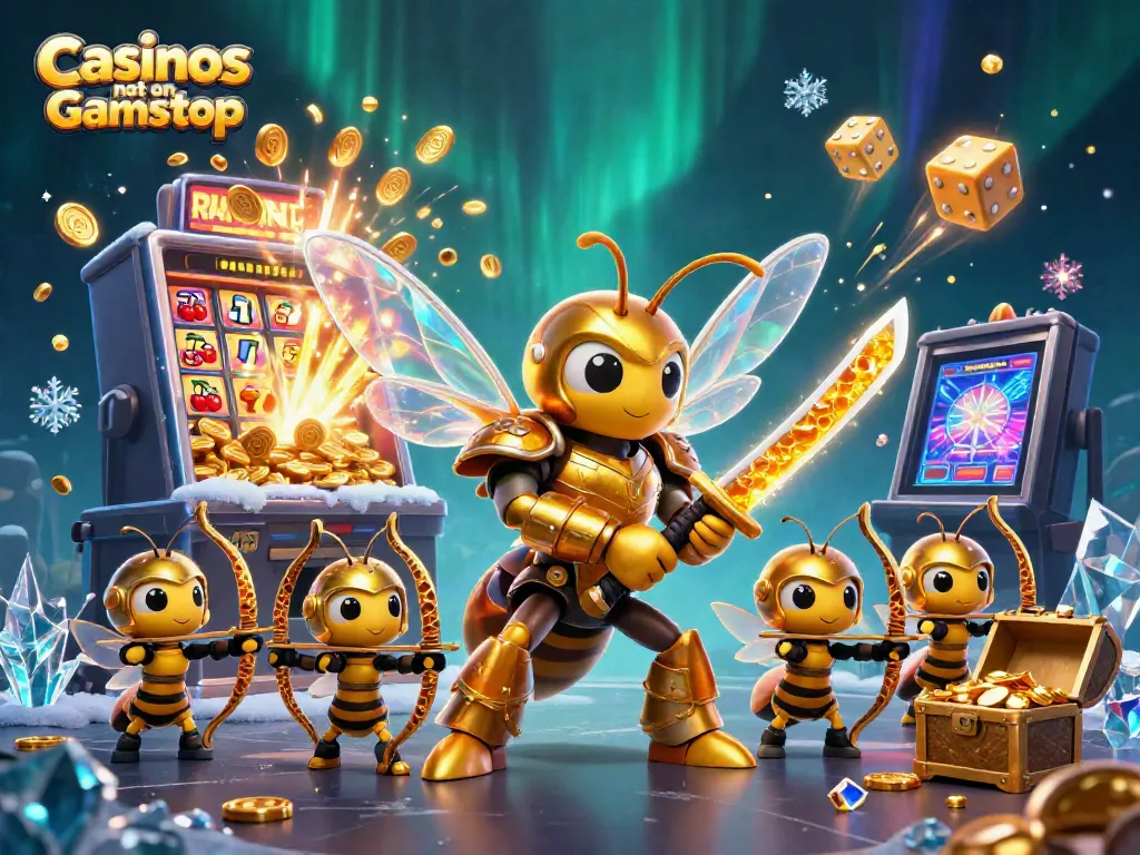 Discover exciting games at Casinos not on Gamstop with a vibrant, dynamic 3D casino scene.