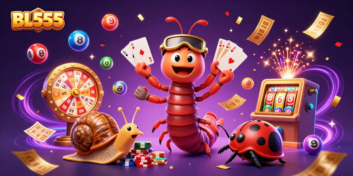 Experience the excitement of betting at BL555 with a dynamic casino scene bursting with colorful game elements.