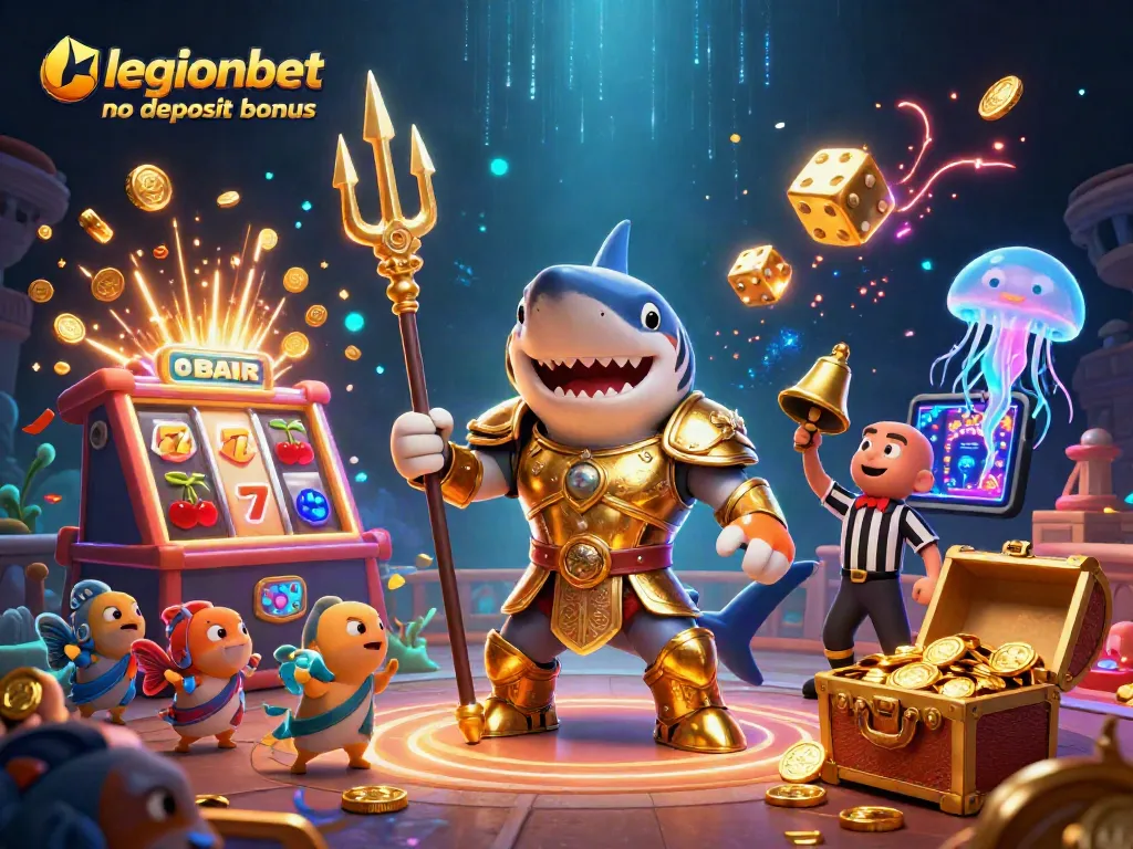 Experience the excitement with the legionbet no deposit bonus offer and vibrant casino elements in a dynamic underwater scene.