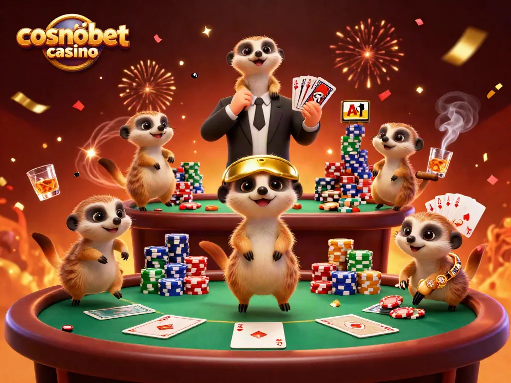 Join the fun at Cosmobet Casino with meerkats playing cards and sneakily collecting chips.