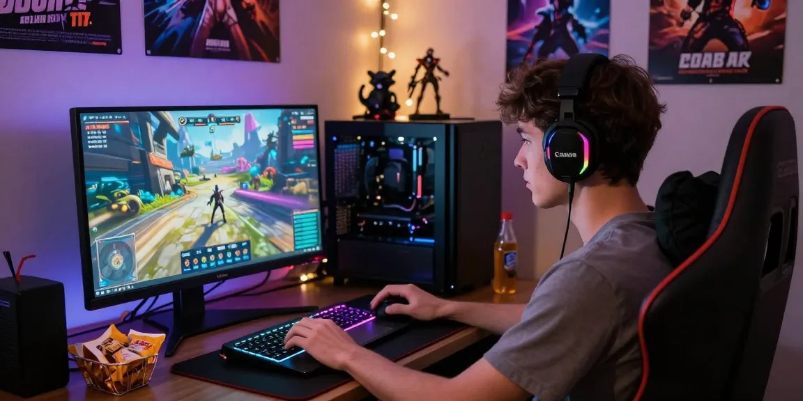 Exciting gaming scene with a player immersed in online porn games, vibrant setup and engaging atmosphere.