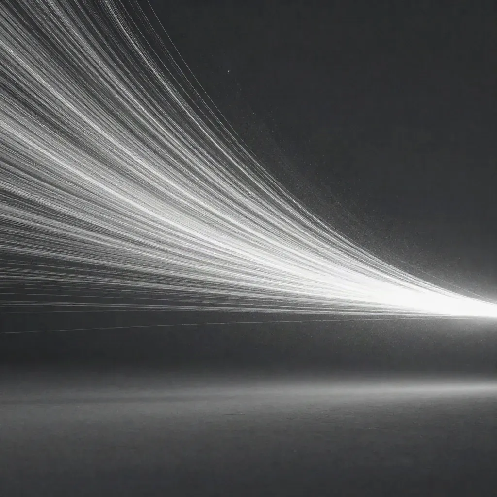 Silver light filaments converge into a soft white bloom in a dark graphite void.