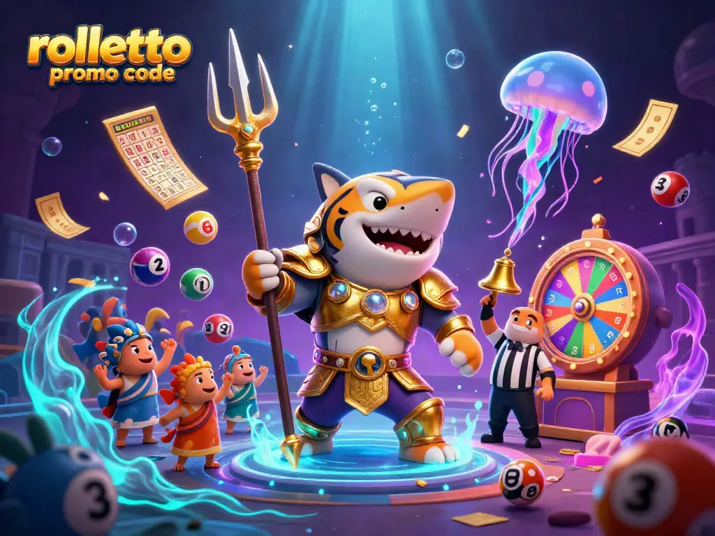 Win big with the rolletto promo code in this vibrant underwater casino scene showcasing exciting game elements.
