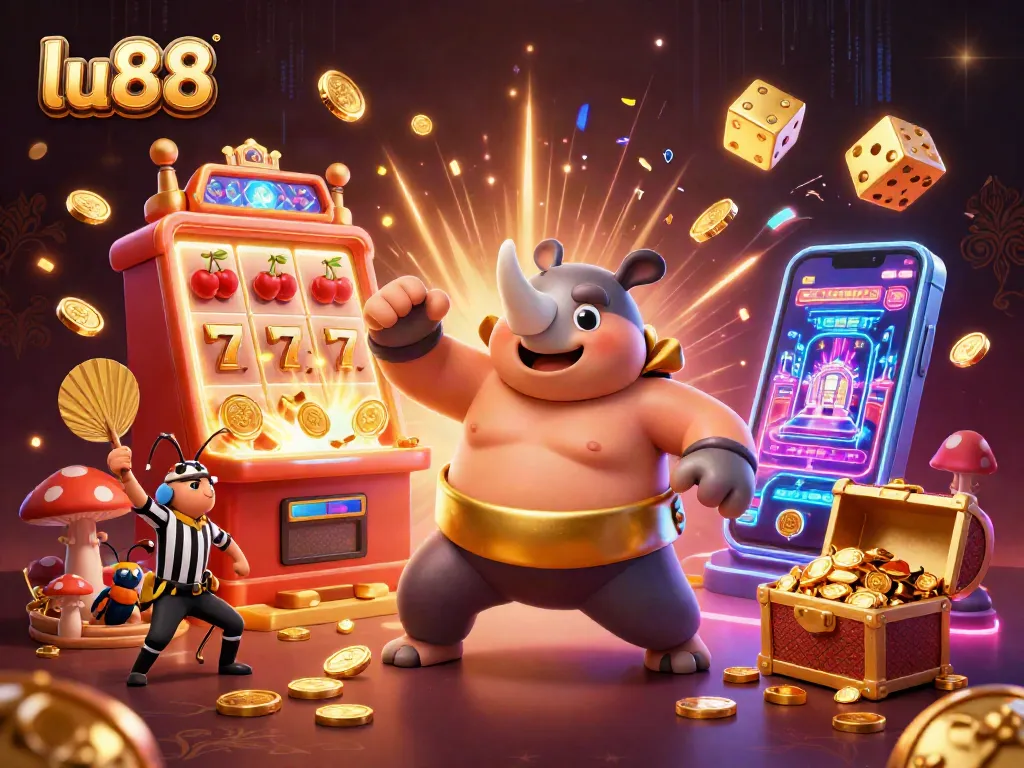 lu88 slots immersive experience featuring a beetle champion amidst dynamic jackpot explosion