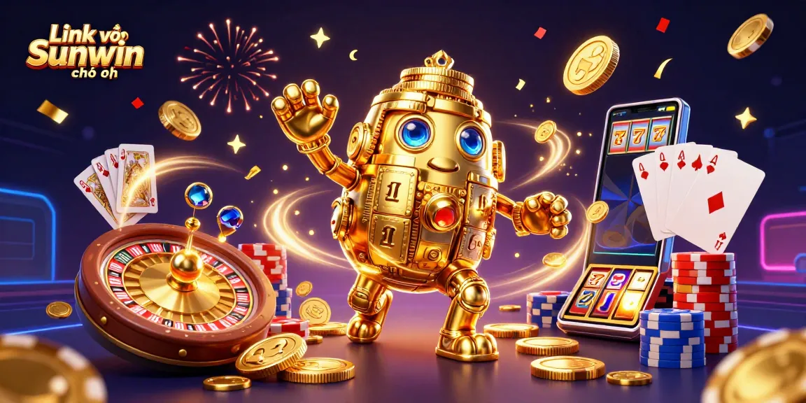 Winning big with Link vào Sunwin chính thức in this vibrant 3D casino illustration showcasing exciting gaming elements.
