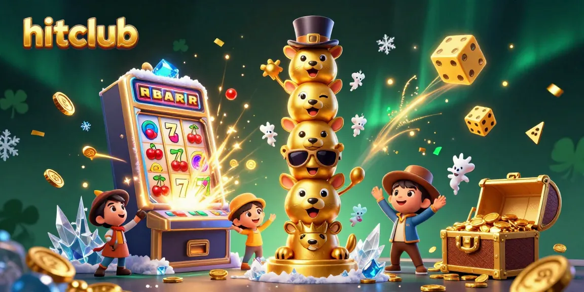 Experience the excitement at hitclub with a vibrant 3D casino-themed illustration showcasing dynamic game elements.
